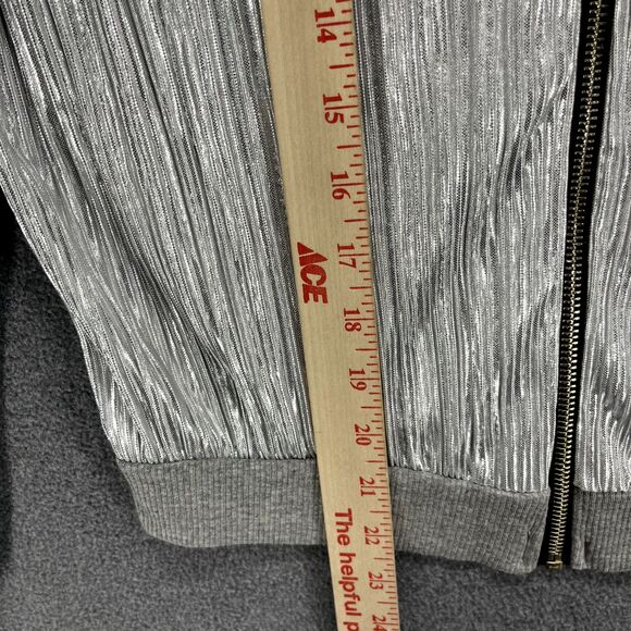Silver Metallic Jacket Womens Full Zip Cuffed Made in Italy Light Thin Cardigan - Picture 8 of 14